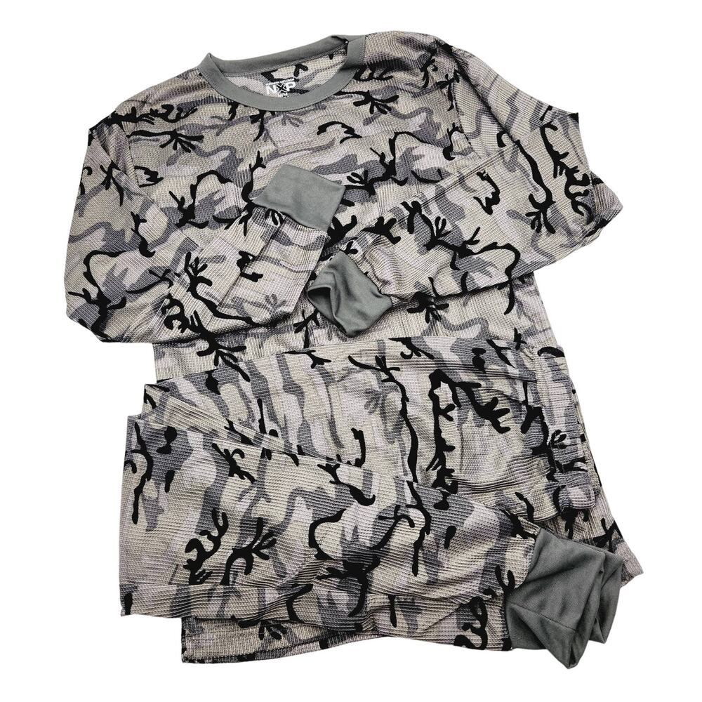 Northern Explosion Men's Gray Camo 2pc Thermal Set Top/Bottom Size M